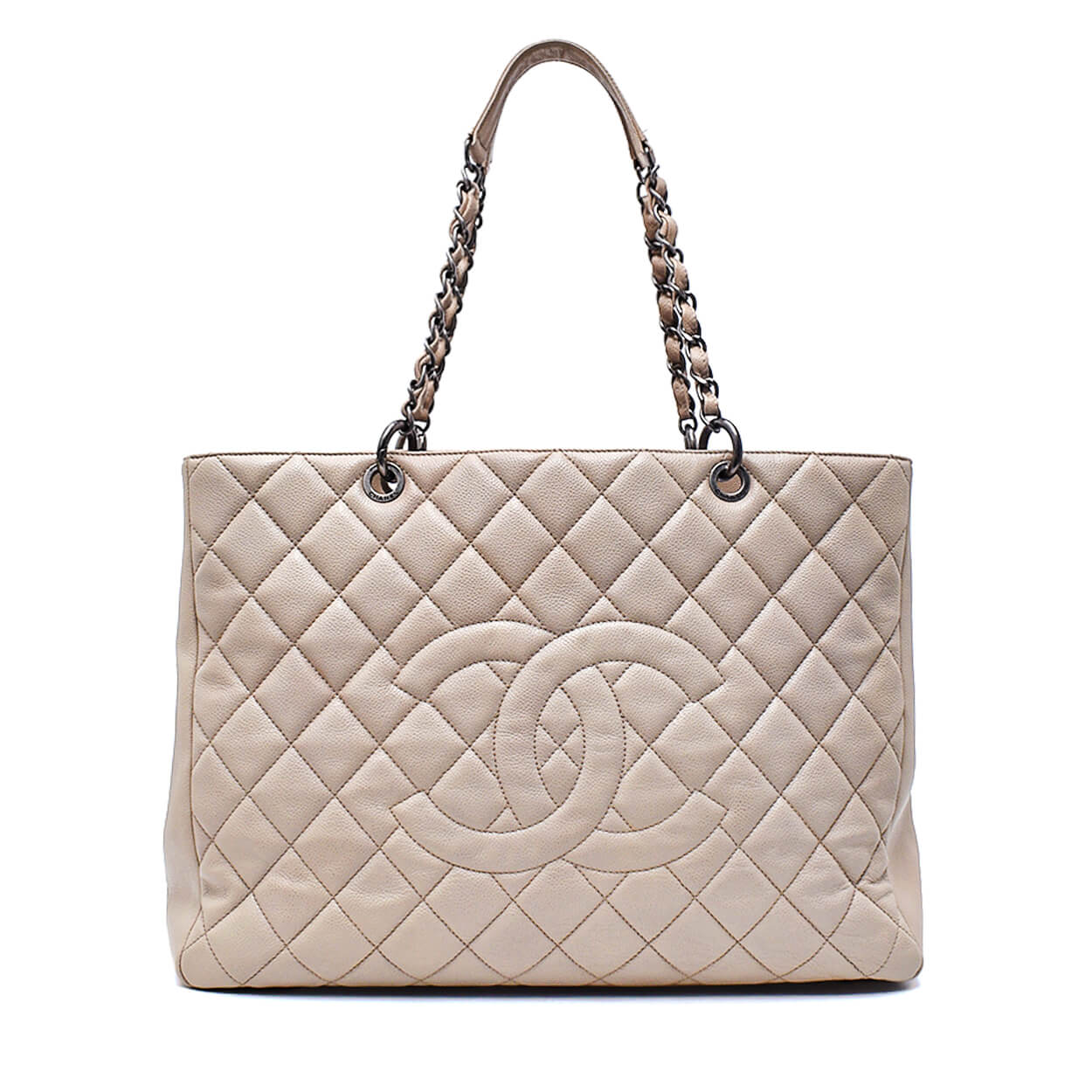 Chanel - Light Beige Quilted Caviar Leather XL (GST)  Grande Shopping Tote Bag